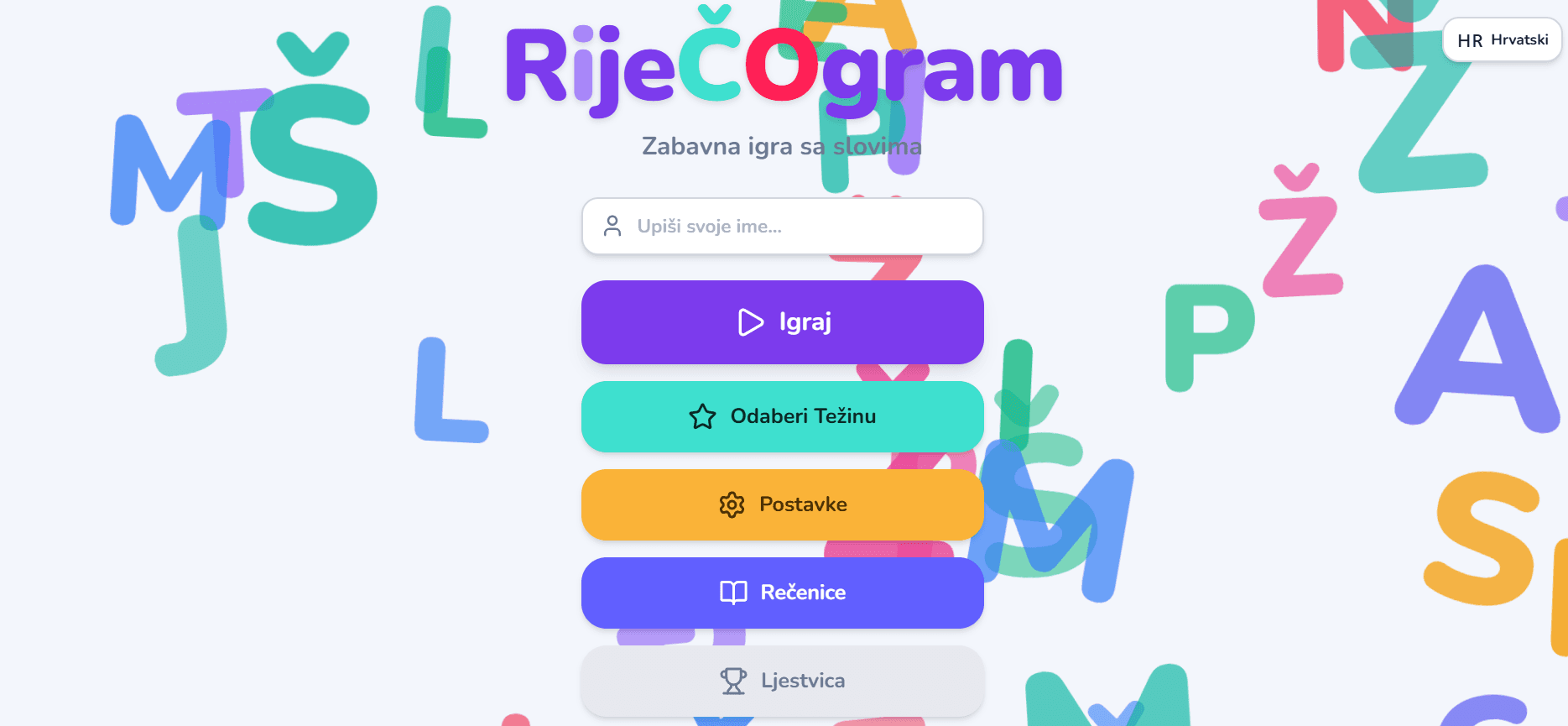 Snimka zaslona aplikacije Riječogram