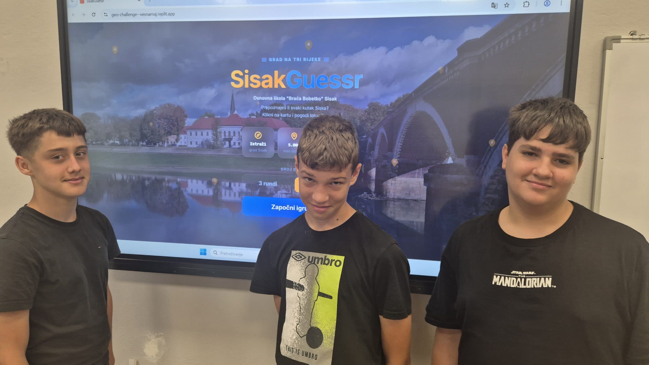 Snimka zaslona aplikacije SisakGuessr