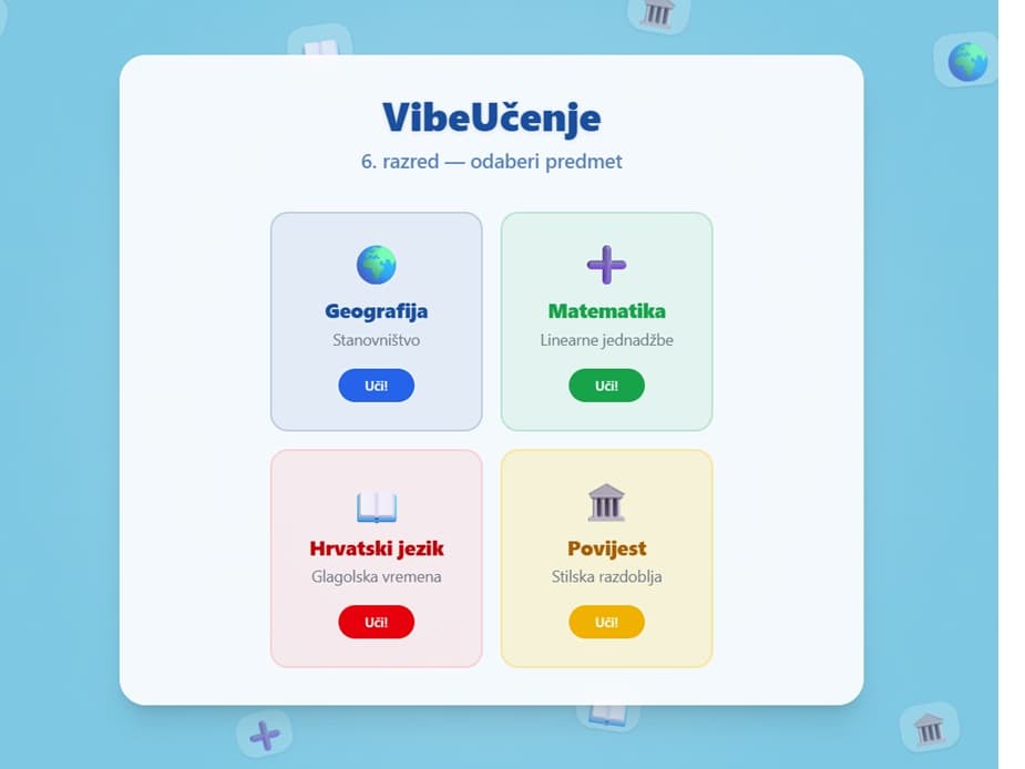 Snimka zaslona aplikacije VIBEučenje