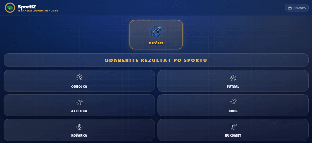 Snimka zaslona aplikacije SportIZ