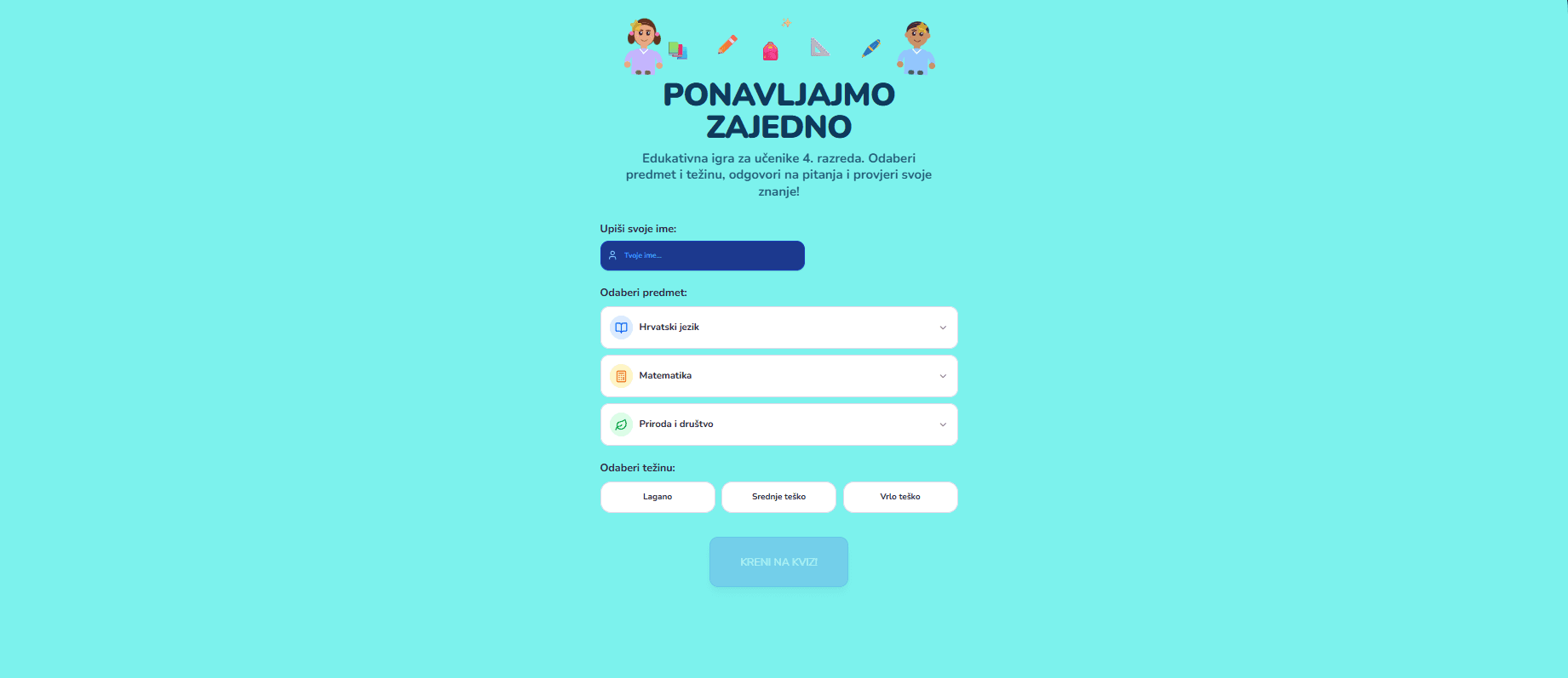 Snimka zaslona aplikacije Ponavljajmo zajedno