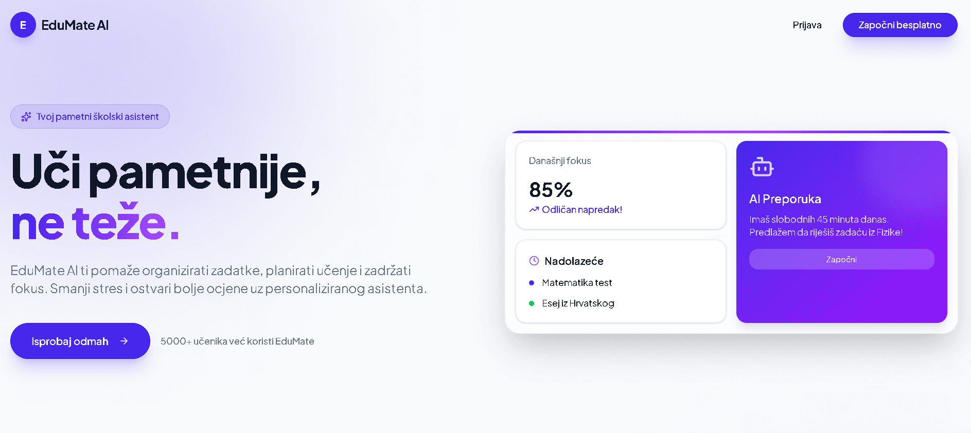 Snimka zaslona aplikacije EduMate AI