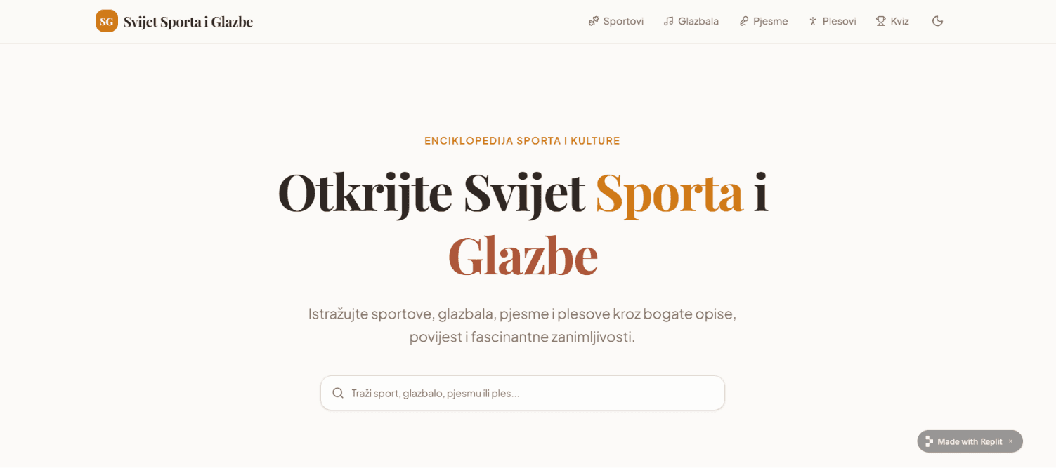 Snimka zaslona aplikacije Svijet Sporta i Glazbe