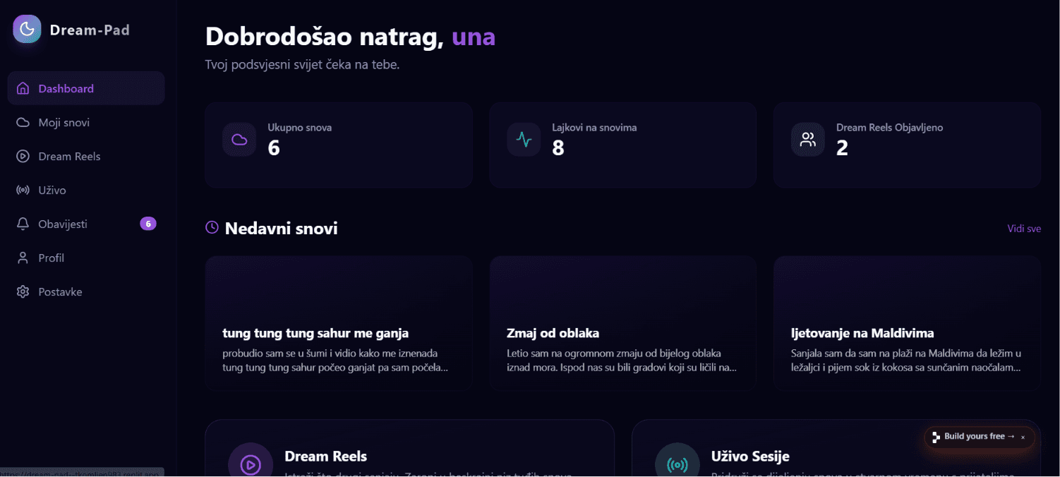 Snimka zaslona aplikacije Dream-Pad