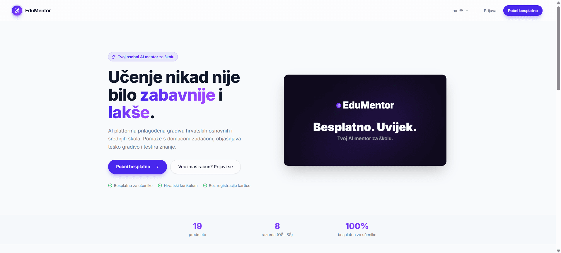 Snimka zaslona aplikacije EduMentor