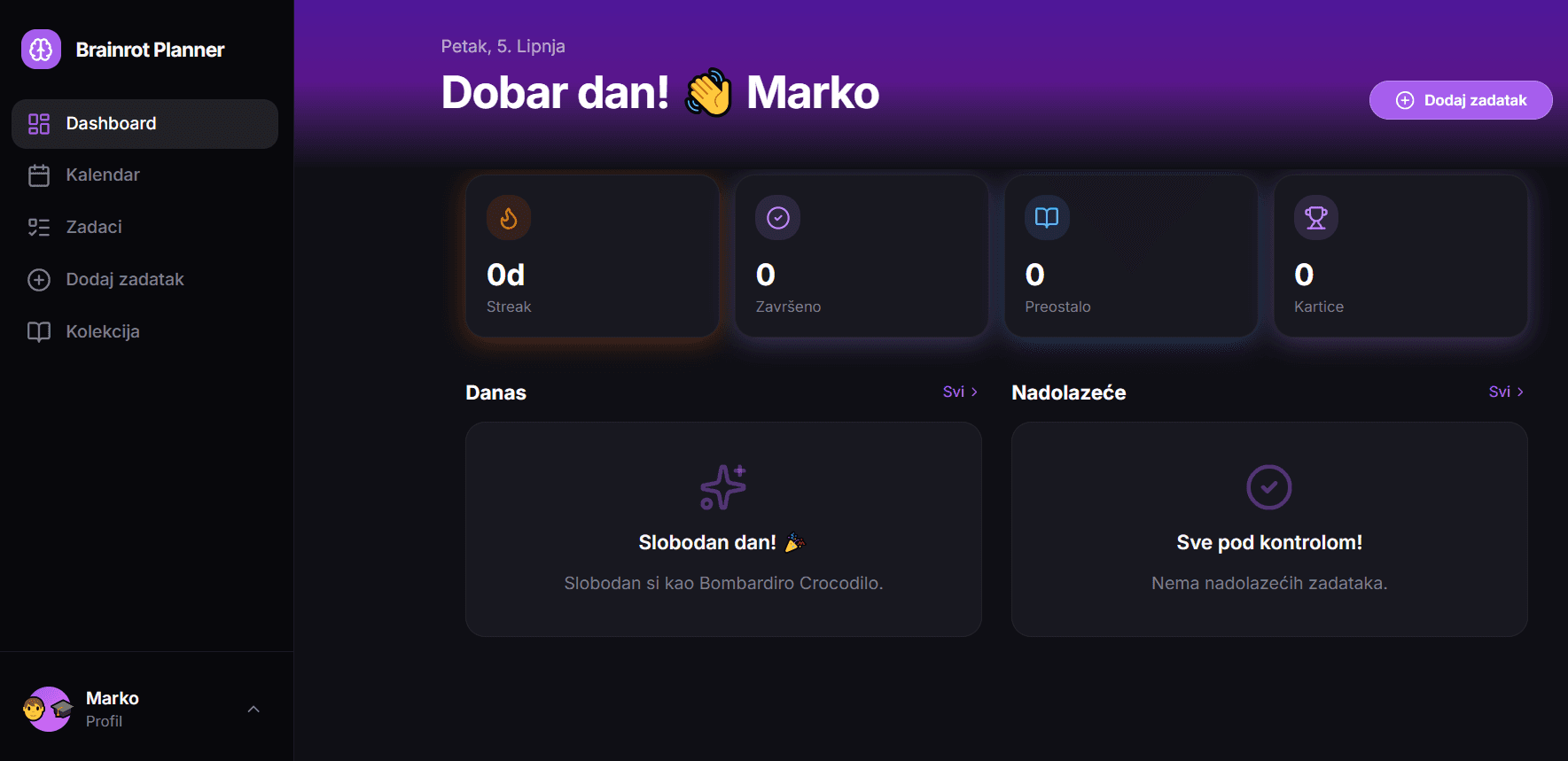 Snimka zaslona aplikacije Brainrot Planner
