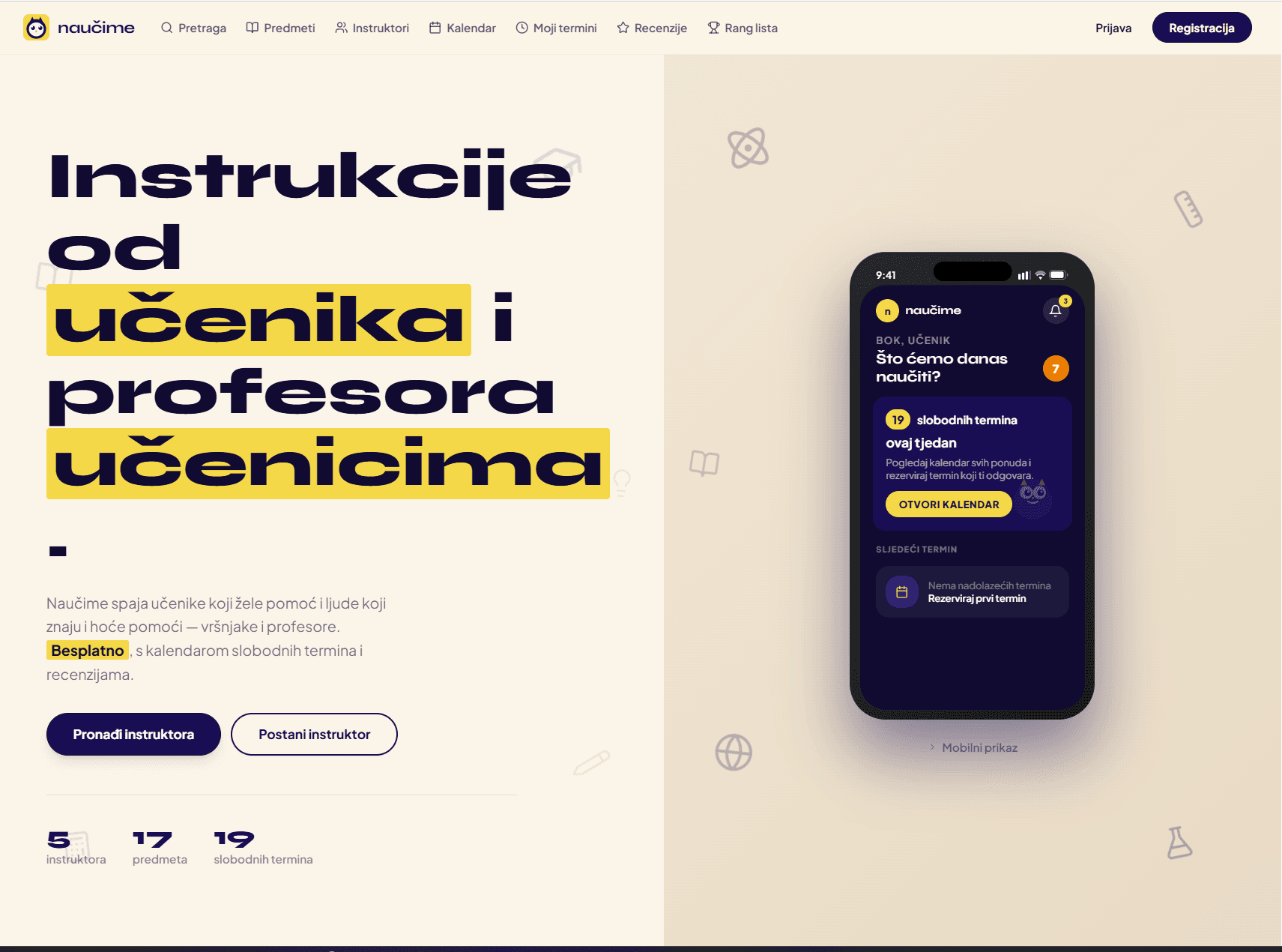 Snimka zaslona aplikacije NaučiME – učenici i profesori -> učenicima