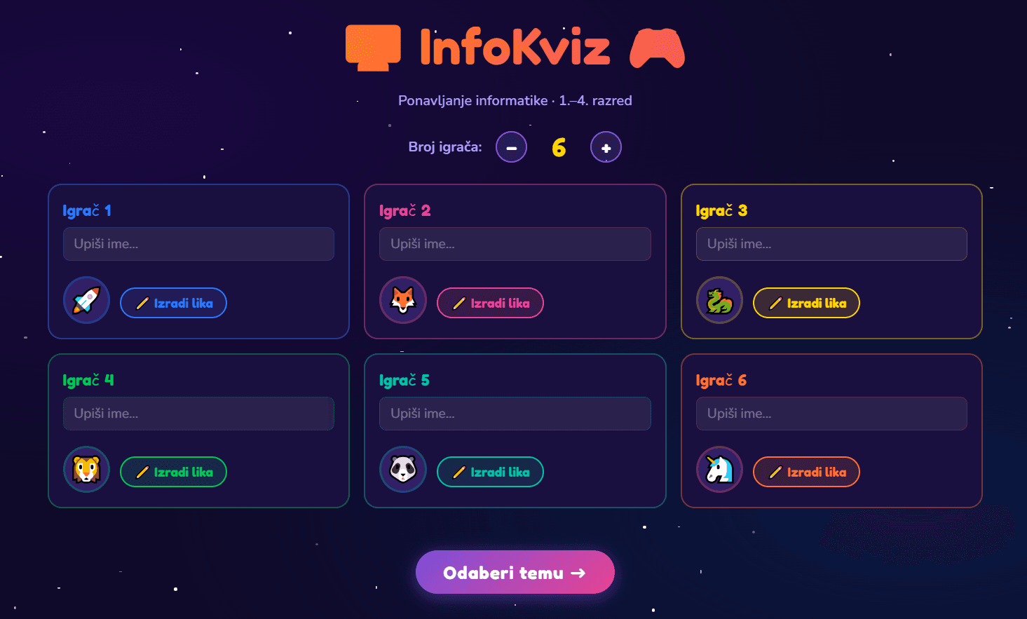 Snimka zaslona aplikacije InfoKviz