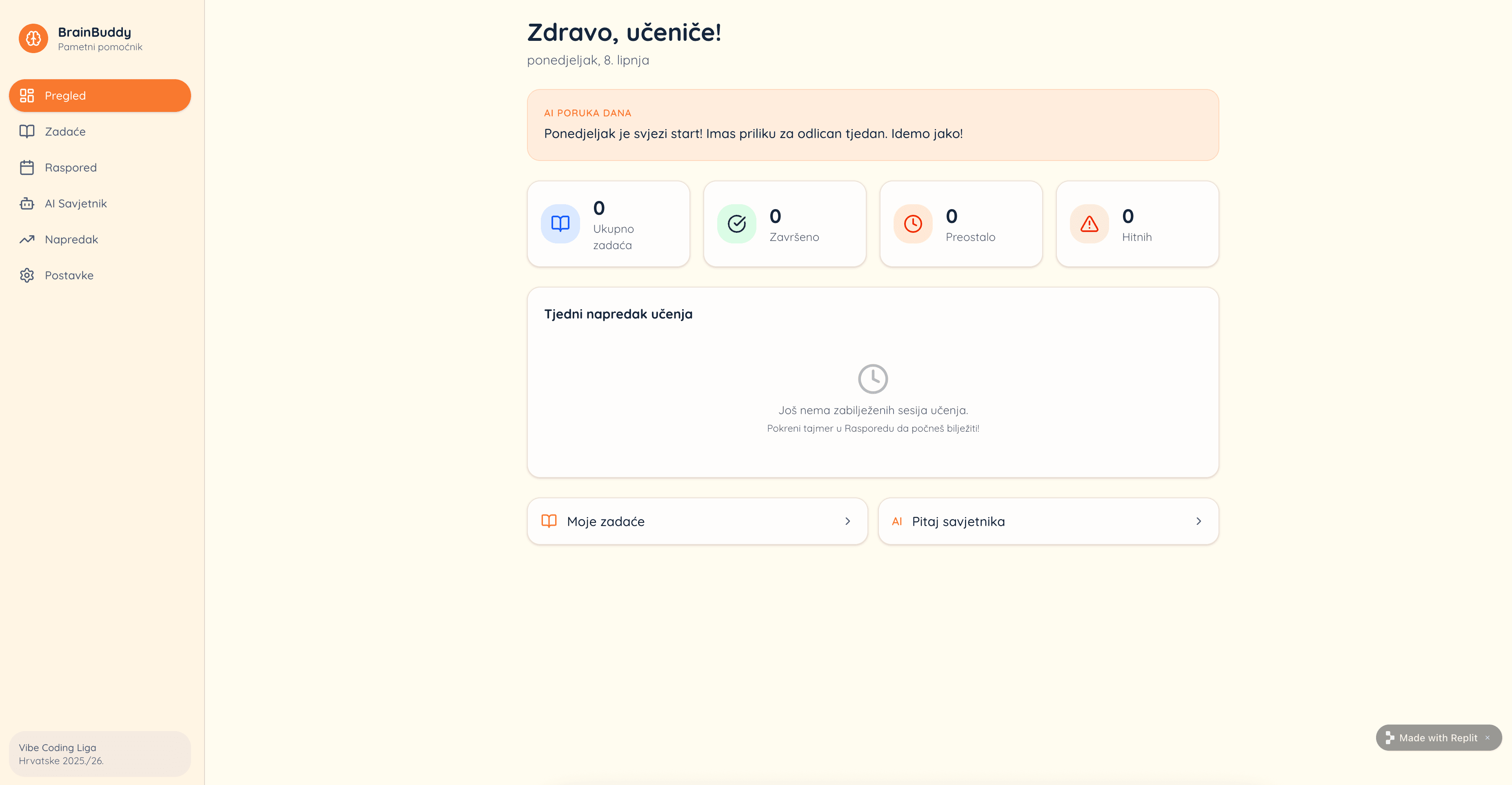 Snimka zaslona aplikacije BrainBuddy – Pametni pomoćnik za učenje