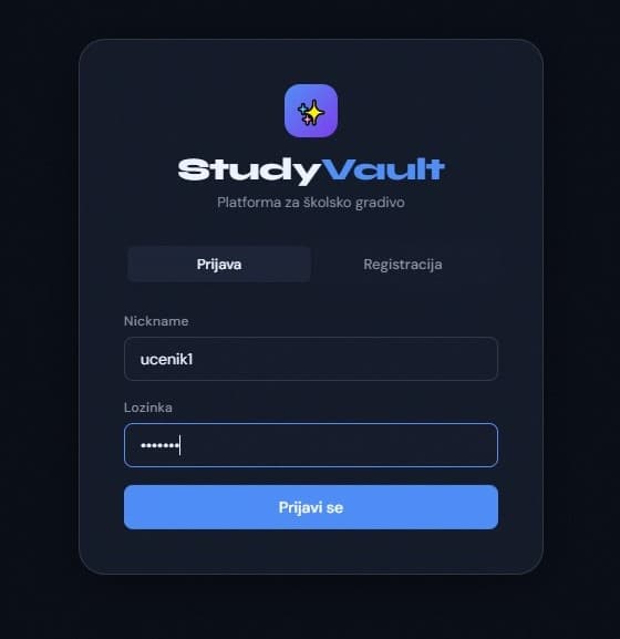 Snimka zaslona aplikacije StudyVault