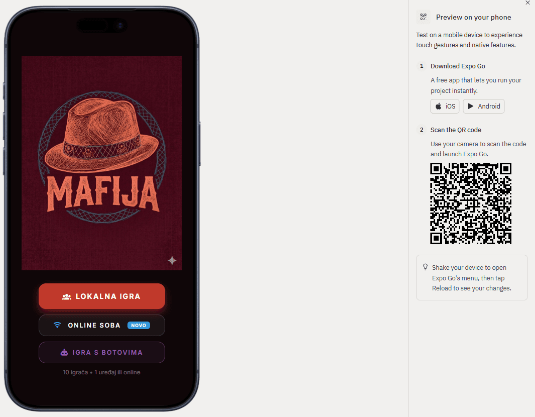 Snimka zaslona aplikacije Mafija