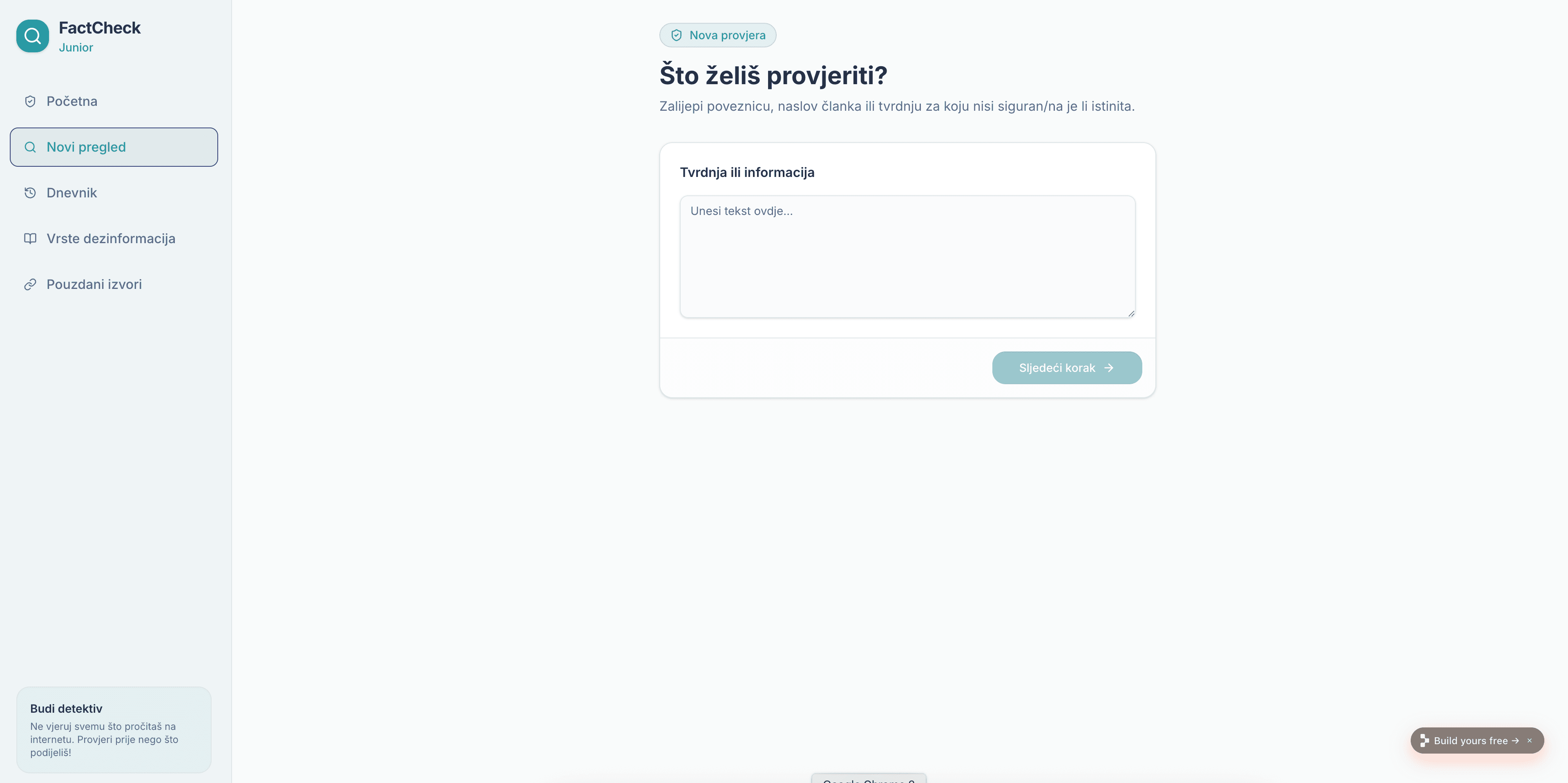 Galerija rada FactCheck Junior – Vibe Coding App 1