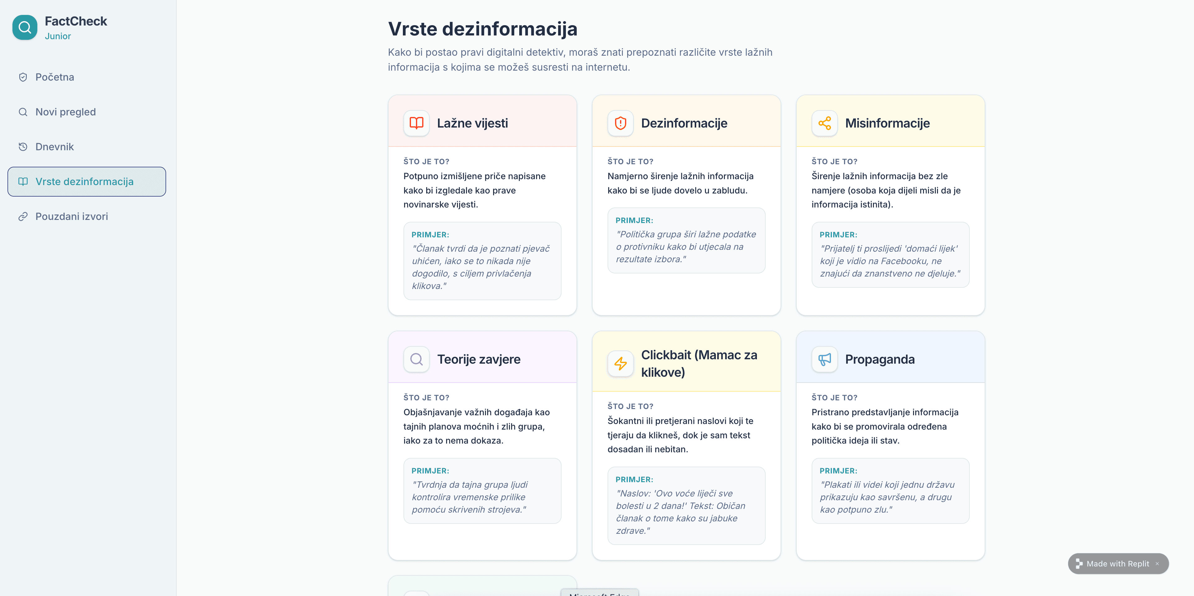Galerija rada FactCheck Junior – Vibe Coding App 2